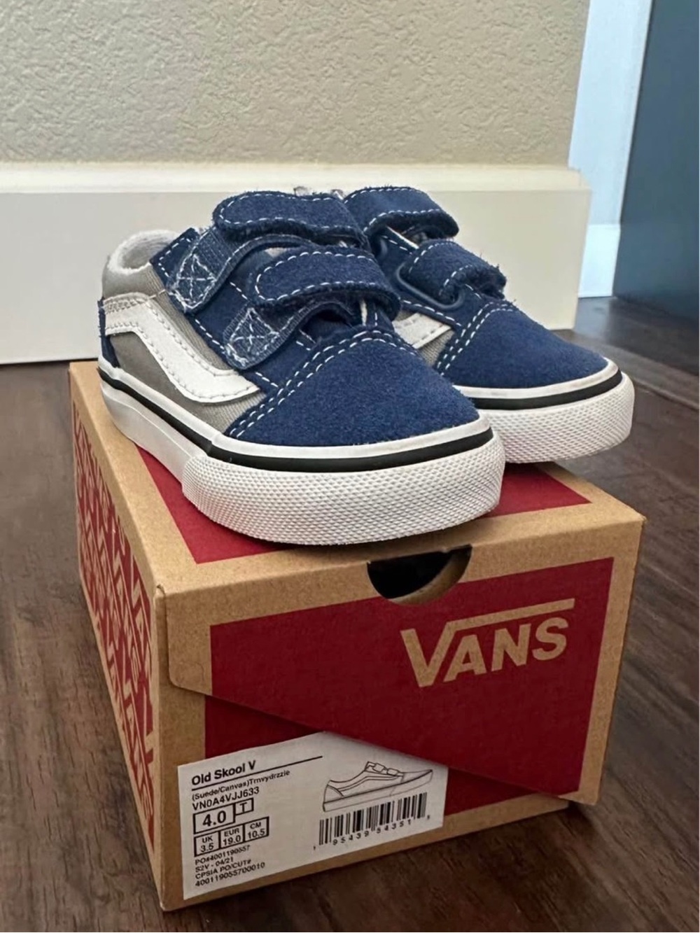 Vans Kids Old Skool V Velcro Sneakers - Navy/White